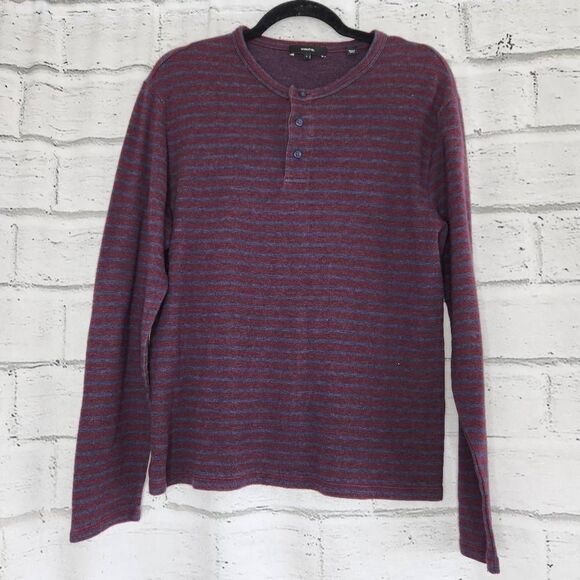 Vince Purple Gray Mens Striped Long Sleeve Henley Tee shirt Small Cotton Blend - Picture 1 of 11